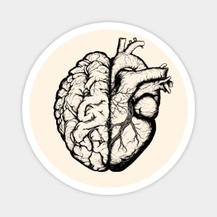 Half brain half heart, brain or heart and feeling, human heart and brain in black Magnet
